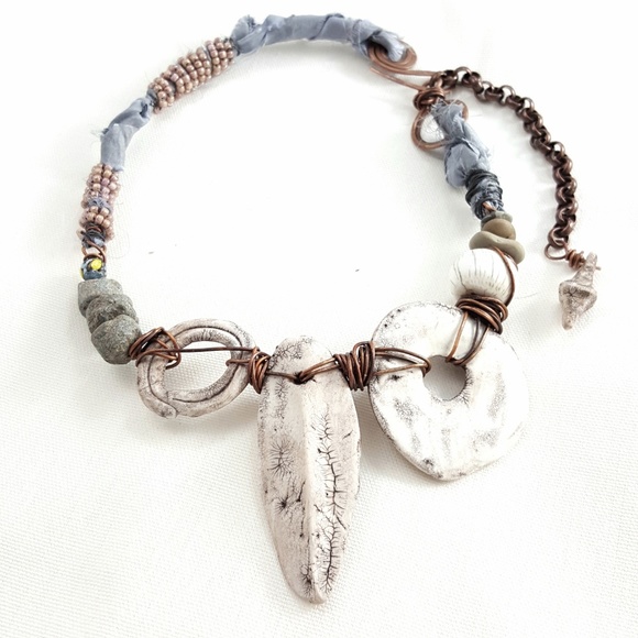 Artisan Polymer Faux Fossil Statement Necklace - Picture 1 of 8